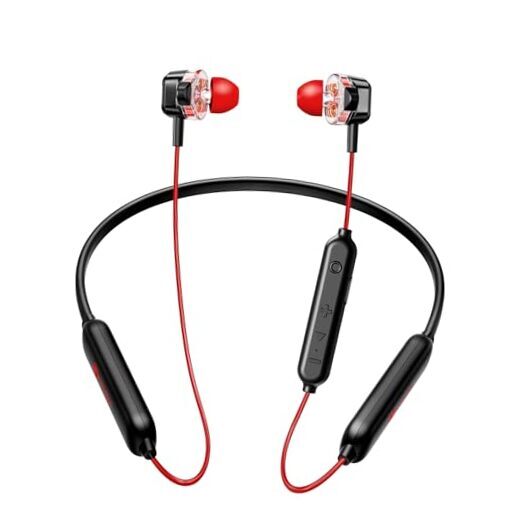 H26 Pro Neckband Bluetooth Headphones,Lightweight&Comfort Fit,72H Playtime, Red