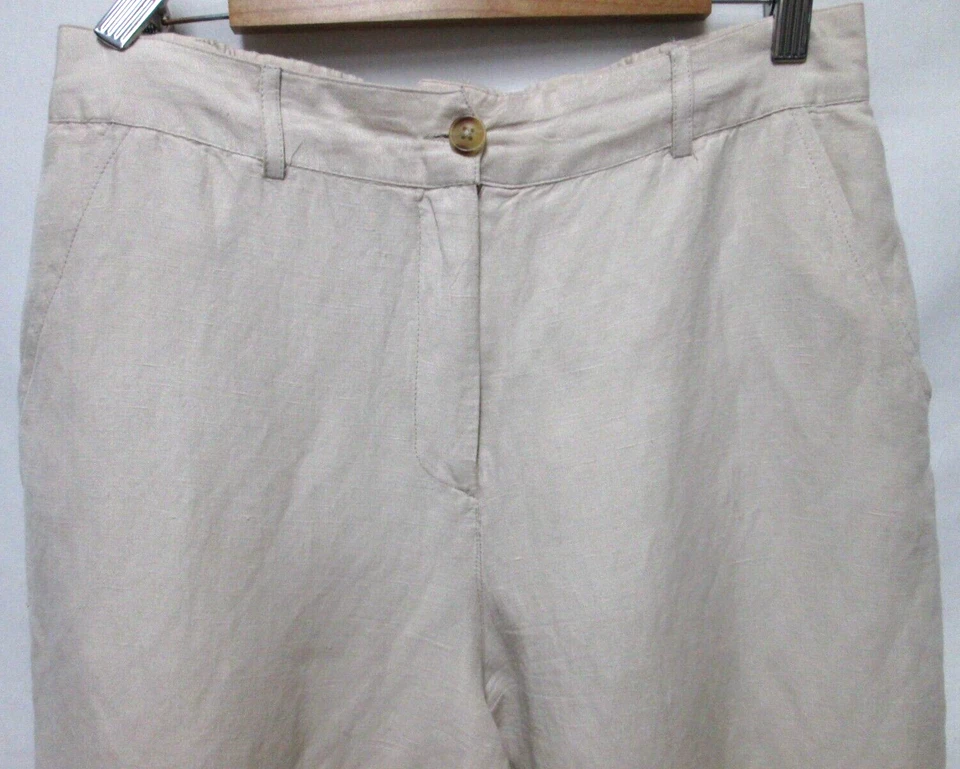 Pantalones Boston Proper Pierna Ancha Abertura Lateral Mezcla de Lino Beige Bolsillos Talla 8 Foto 3 de 4