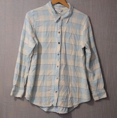 CHRISTOPHER & BANKS Button Up Shirt Mint-White Plaid Women's L #H76-11