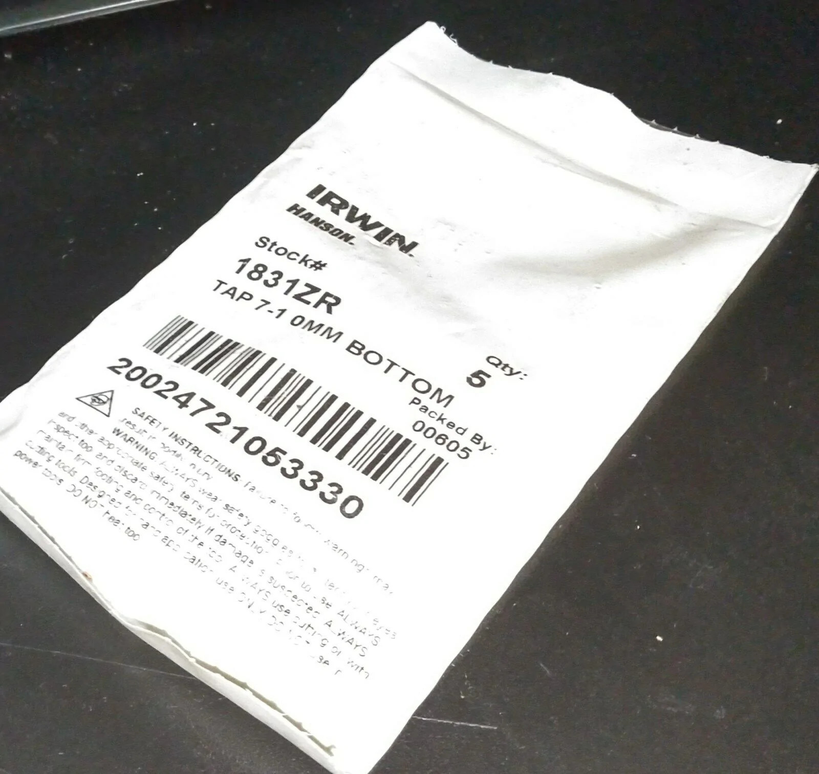 Irwin 7-1.0mm Bottom High Carbon Steel Straight Flute Tap 5 Pack  1831ZR