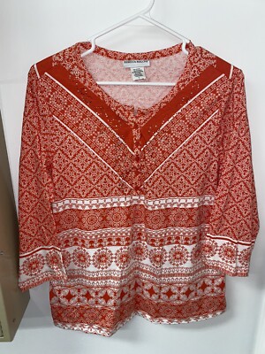 Rebecca Malone Size Large Abstract Top -3/4 Sleeve EUC