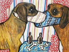 RHODESIAN RIDGEBACK in Mask Art Print Signed by Artist KSams Painting 5 x 7 Dogs