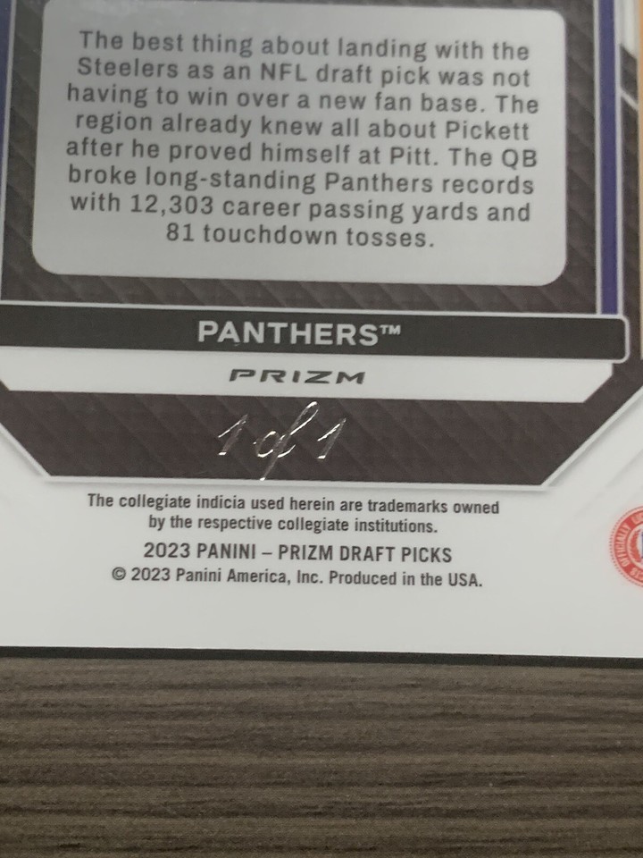 2023 Prizm Draft Picks Football Kenny Pickett Gold Vinyl 1/1 One Of One