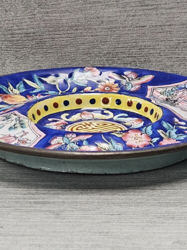 Chinese Enamel Hand Painted Plate Floral Figural Design 19th Century Antique - Picture 7 of 7