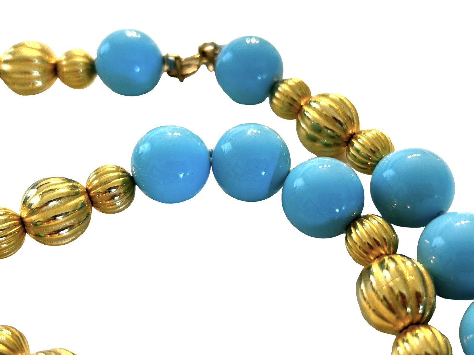 Vtg KENNETH JAY LANE KJL Turquoise Blue & Gold Be… - image 4