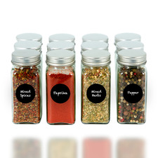 12 x GLASS SPICE JARS WITH SHAKER LIDS STORAGE BOTTLES CONTAINERS POTS AIRTIGHT