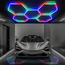 Remote Hexagon LED Lights RGB Dimmable Hexagon Garage Lights Colourful for Bar
