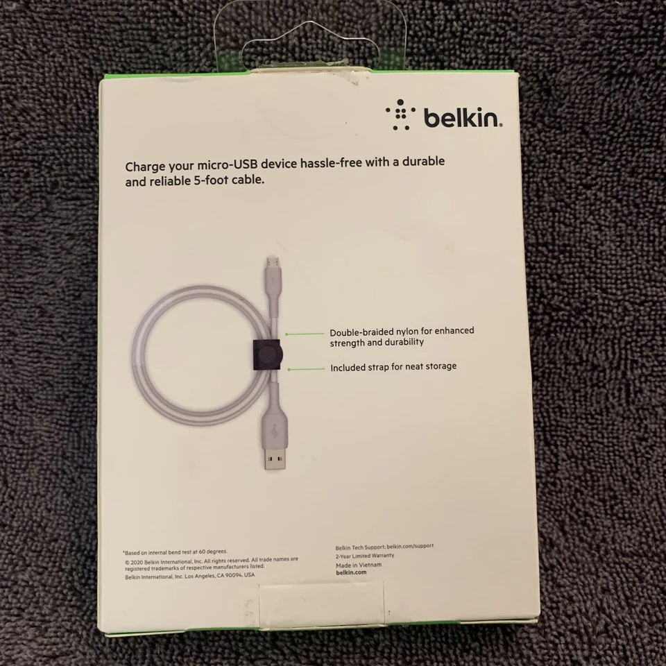 Belkin BOOSTCHARGE Trenzado Micro USB a USB A Cable + Correa, 5 pies - GRIS J Foto 3 de 4