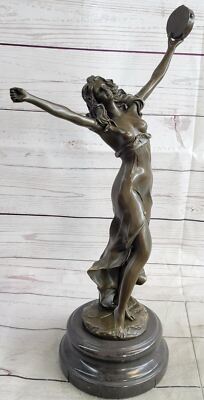 Tambourine Mädchen Musik Tänzer Heißguss Bronze Statue Skulptur Marmor Base Sale