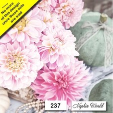  237 TWO Paper LUNCHEON Decoupage Art Craft Napkins - MUMS DAHLIAS PUMPKINS