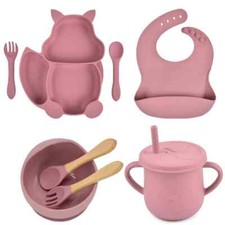 8PCS/Set Baby Sucker Bowl Plate Cup Bibs Sets Children Baby Feeding Dishes