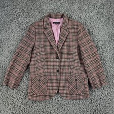 Brooks Brothers Blazer Womens Uk 12 Tweed Wool Check Pink P3-a4