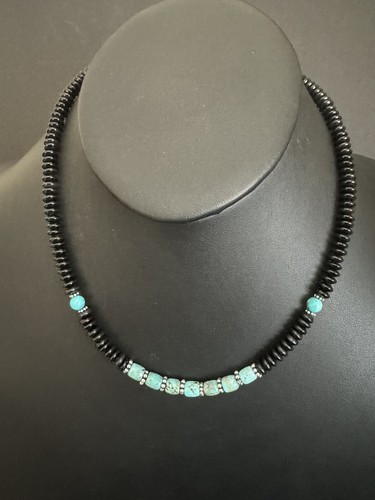 Sterling silver black onyx turquoise necklace 18 inch - Picture 4 of 10