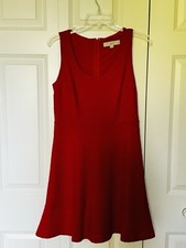 LOFT Women's Red Short Sleeve Dress Ponte Flounce Flare Petite 4