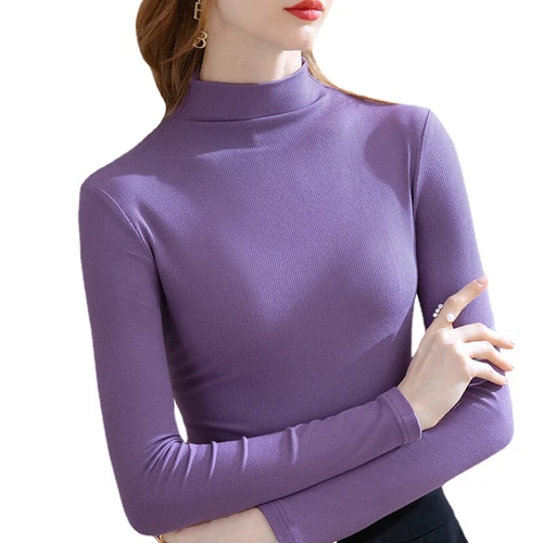 Damen Rollkragen Langarm T-Shirt Leicht Base Layer Stretch Slim Top - Bild 9 von 29