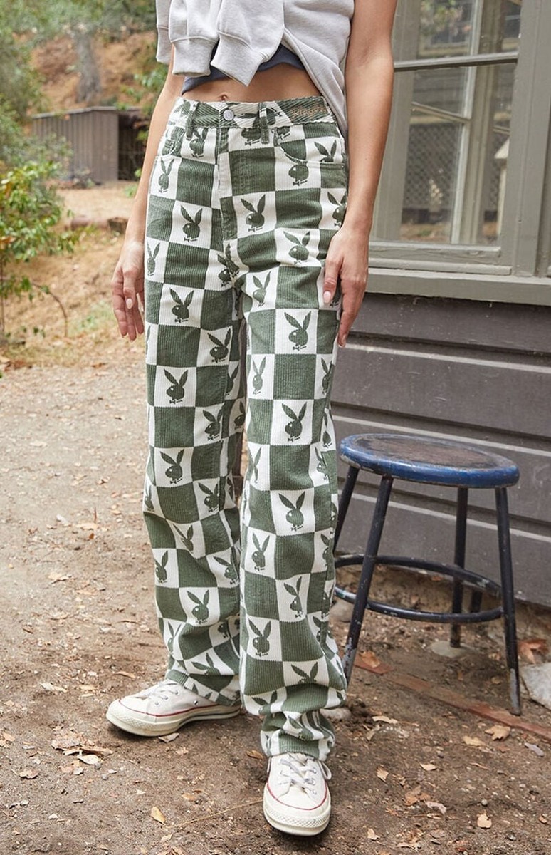 PlayBoy Game Of Bunnies Corduroy Green Checkered 90's