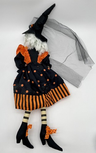 Halloween Witch Bride Pumpkin Lady 19" Shelf Sitter Bean Bag Folk Art Plush - Picture 7 of 10