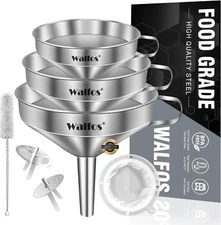 Walfos 3Pcs Kitchen Funnel with 2 Removable Strainer ＆ 1 Cleaning Brush & 1Pc 20