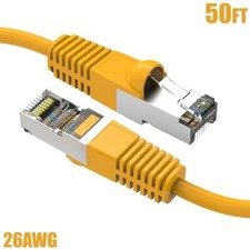 50FT Cat5E RJ45 Network LAN Ethernet FTP Shielded Patch Cable 26AWG Gold Yellow