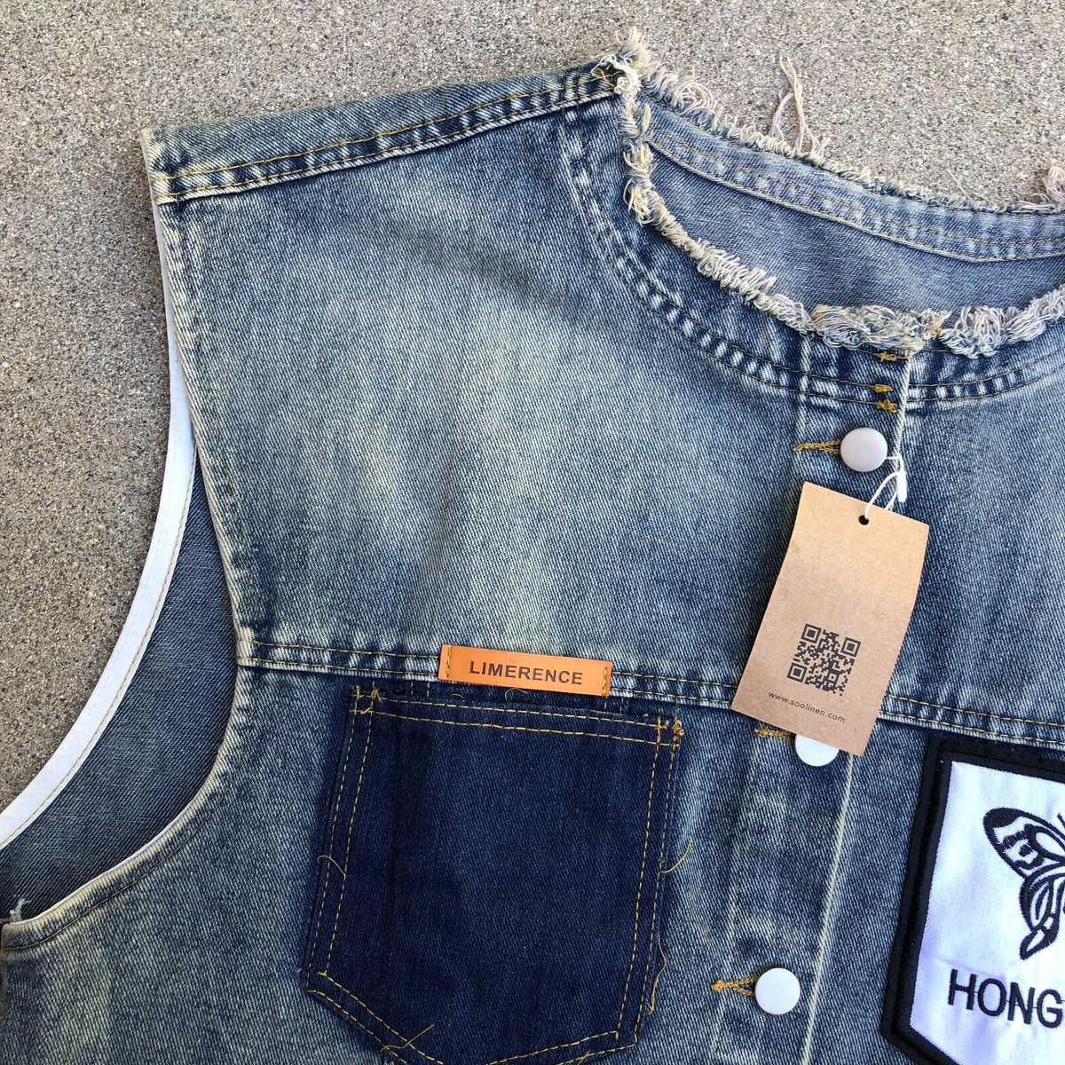 SOO LINEN Limerence Hong Tai Denim Vest Jacket LARGE Blue Jean