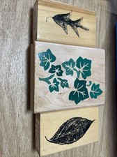 3 Rubber stamp leaf lot wood Block stamps Stampede Anita  s crafts Scrapbook