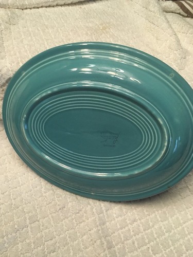FIESTA HOMER LAUGHLIN Large Turquoise OVAL SERVING PLATTER Teal 10.5" x 9.75" - Picture 2 of 7