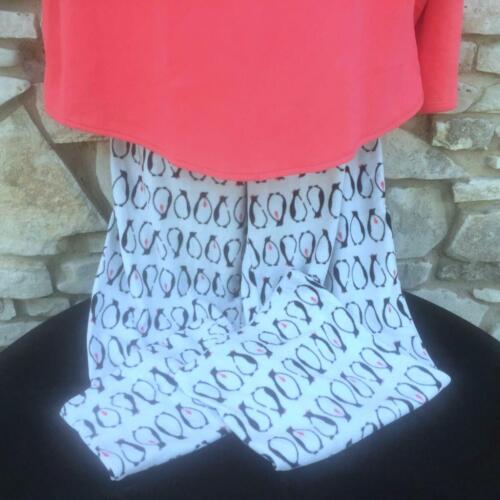 Nuevo Pijama Sonoma Para Mujer 1X Polar Tejido Coral Top Blanco Pingüinos Estampado Pantalones - Imagen 2 de 8