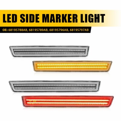 2015-2022 Fit Dodge Challenger 4X Clear Red&Amber Side Marker Signal Turn Light