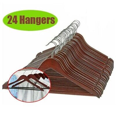 Wood Wooden Suit Hangers Skirt Lot Clothes Pant Coat Vintage Dress Home 24 Pack Wood Wooden Suit Hangers Skirt Lot Clothes Pant Coat Vintage Dress Home 24 Pack