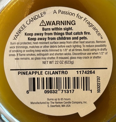 Yankee Candle Pineapple Cilantro 22 oz Jar Double Wick 5.5" H Fruit Collection - Picture 12 of 12