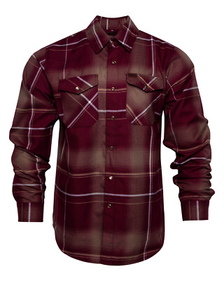Dixxon Cabernet Burgundy Red Plaid Pearl Snap Flannel Shirt