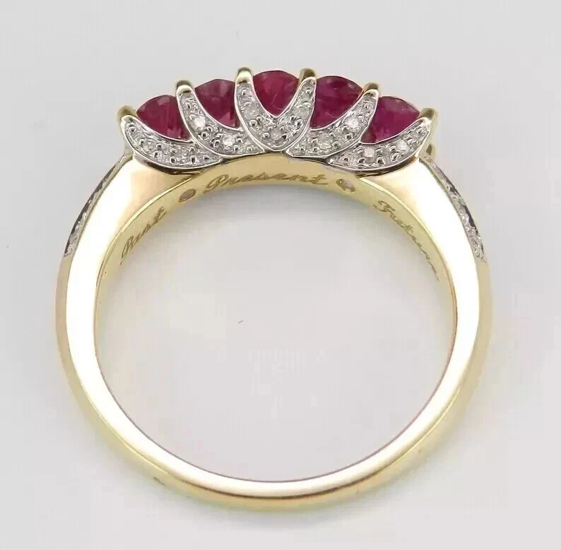 2.20Ct Oval Cut Lab-Created Red Ruby Women's Band Ring 14k Yellow Gold Plated - Image 4 of 4