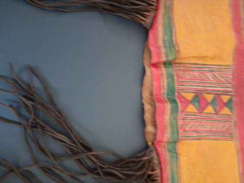 Funda de almohada con flecos multicolor de cuero africano hecha a mano 23""X 14"" NUEVA - Imagen 3 de 9