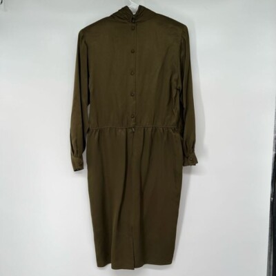 Vintage Neiman Marcus Shift Dress Size Brown V-Neck Pleated 100