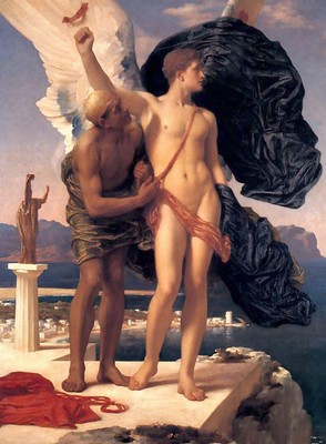 Art Oil painting Frederick Leighton Daedalus and Icarus angel nude strong man