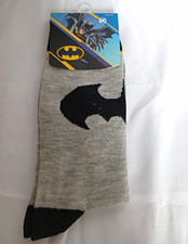 DC Comics Batman Men's Gray Black Logo Crew Socks Cotton Lightweight Size 8-12