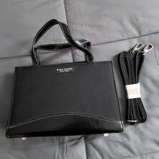 kate spade new york Black Small Top Handle Satchel Detachable Strap Silver