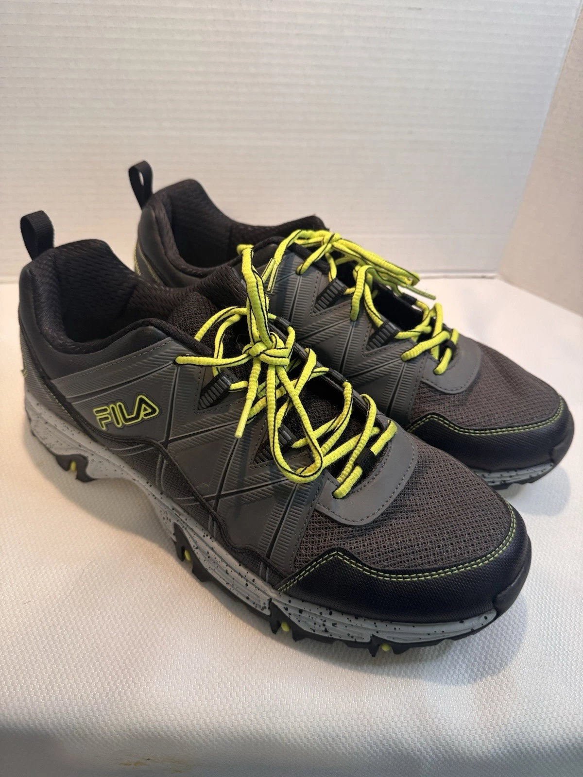FILA Trail Running Shoes Mens 12 Gray Black Neon Lace Up Athletic