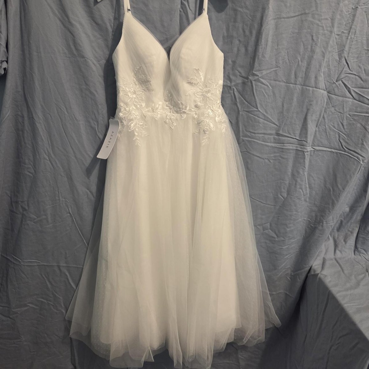 Azazie Wedding Dress Size 4 White Lace Floral A-line Flare NWT Embroidered