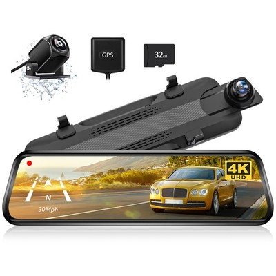 WOLFBOX G930 10'' Touch Screen 4K Mirror Dash Cam Front and Rear With 32GB & GPS
