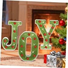 JOY Christmas Light Up Letters Sign,Green Background with Red lights,Operated