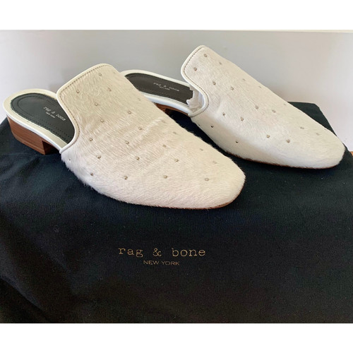 Rag & Bone Luis Loafer Mule in White Hair Calf Size 6 Studded Slip-On Block Heel