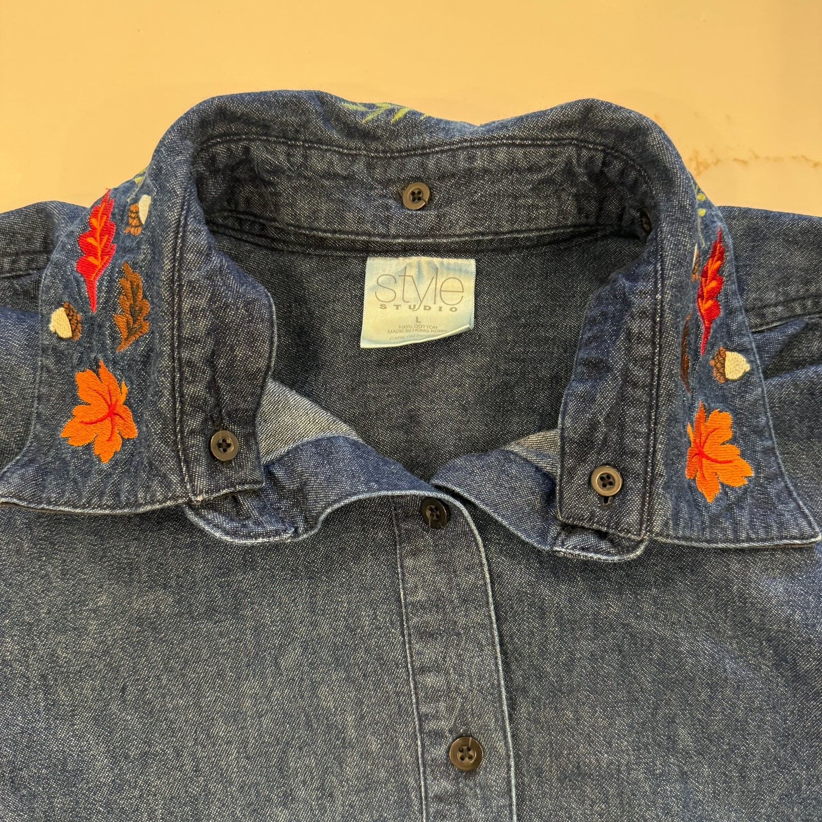 Style Studio Embroidered Denim Button Down Shirt … - image 3