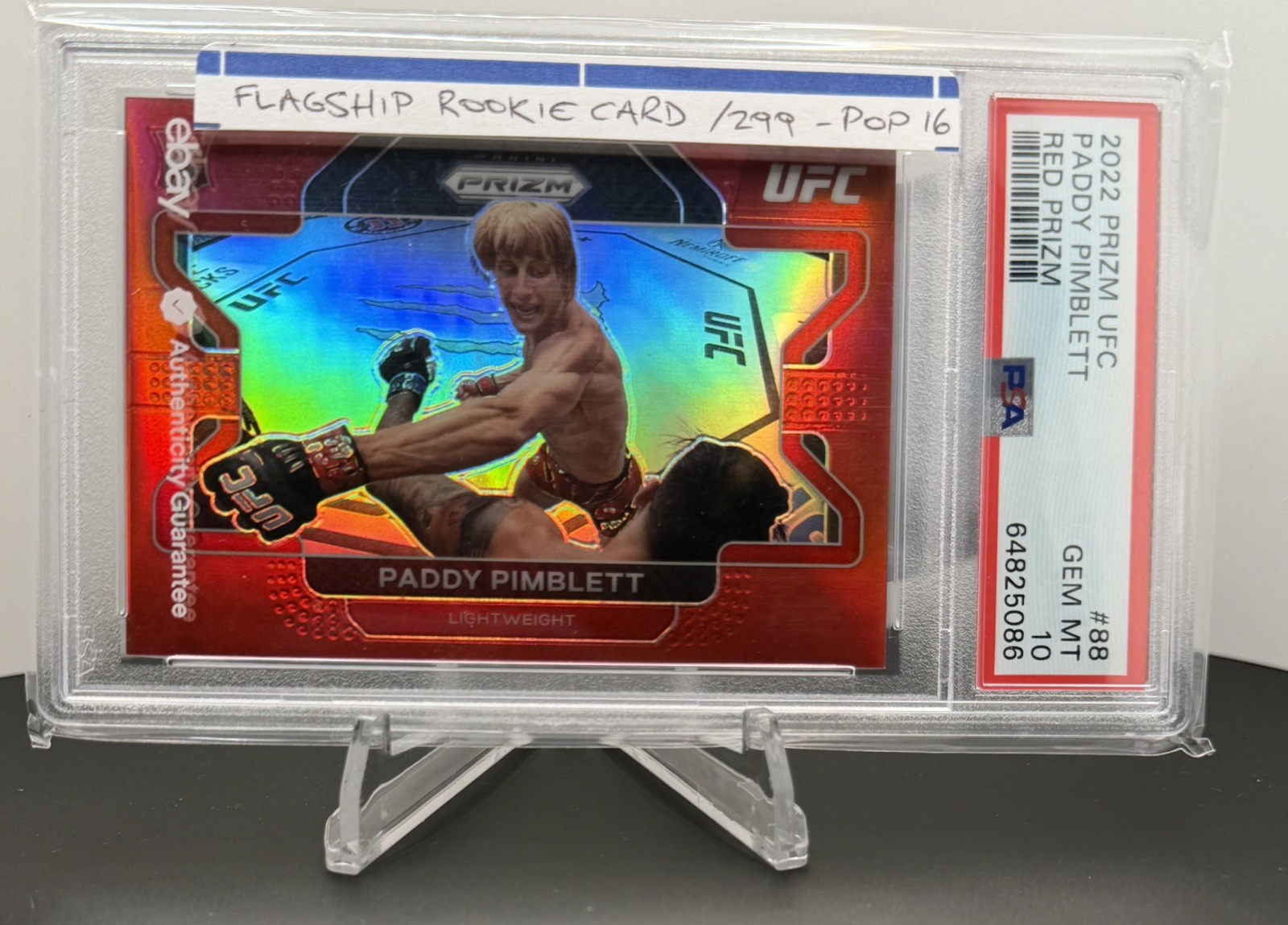 PSA 10 GEM MINT 2022 Panini UFC Red Prizm 194/299 Paddy Pimblett #88 Rookie Card