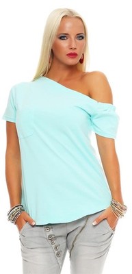 Damen Asymmetrisches Trägerloses Top Bluse Shirt mit Brusttasche Gr. S M 36 38, 