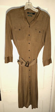 Lauren Ralph Lauren Belted Jersey Shirt Dress 3/4 Sleeve Green Size L