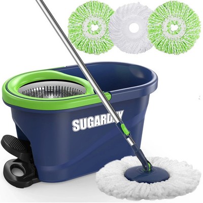SUGARDAY Spin Mop and Bucket with Wringer Set for Floors Cleaning Heavy duty Sys