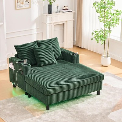 Modern Oversized Single Sofa Bed Corduroy Chaise Lounge Chair with LED Lights