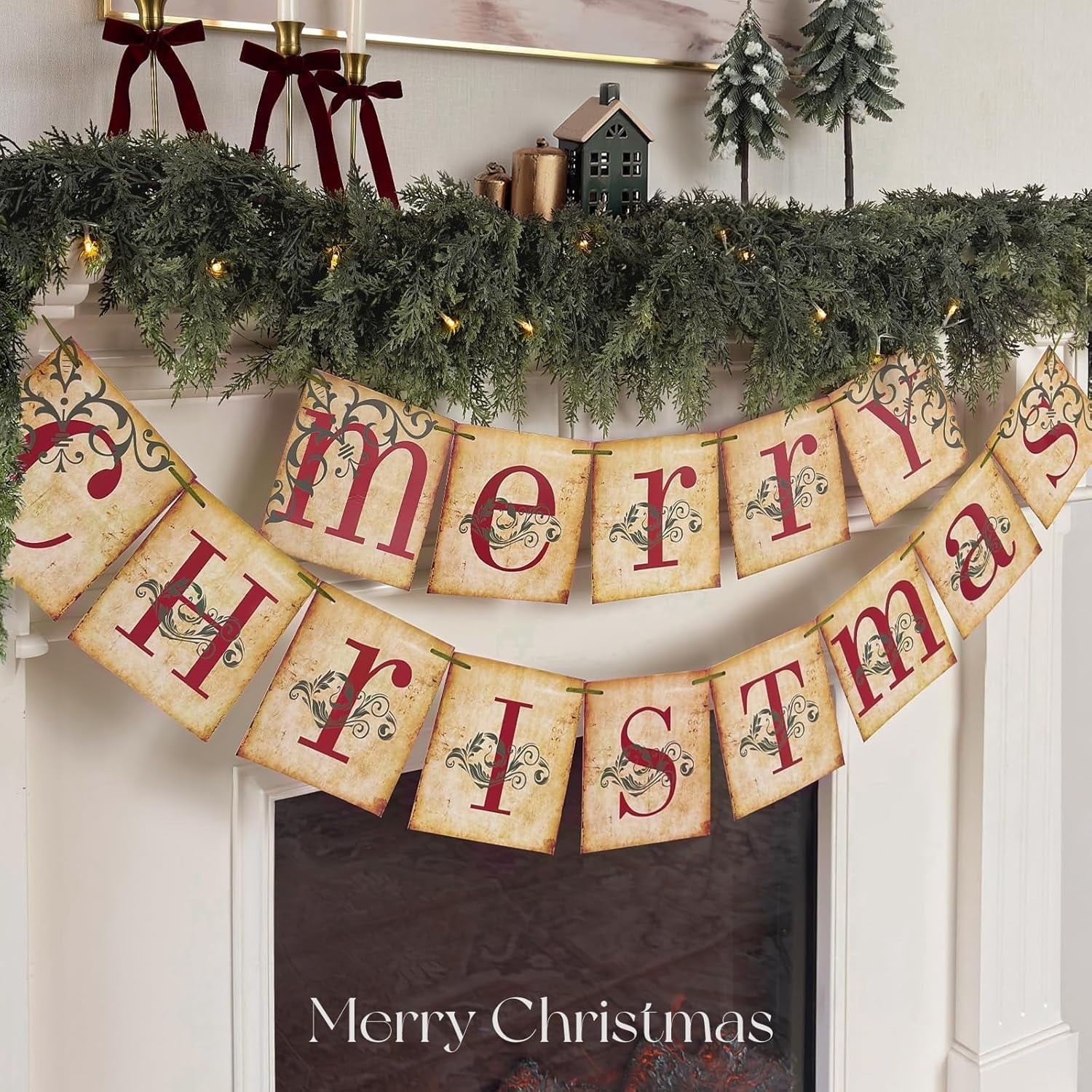 Christmas Decorations Indoor, Merry Christmas Banner for Vintage Christmas Decor
