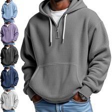 Men's Hooded Sweatshirt Waffle Casual Zipper Oversize Men Hoodie Activewear